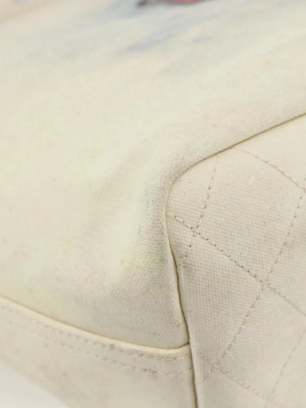 CHANEL Tote Bag Canvas Leather White Silver CC Auth bs33806